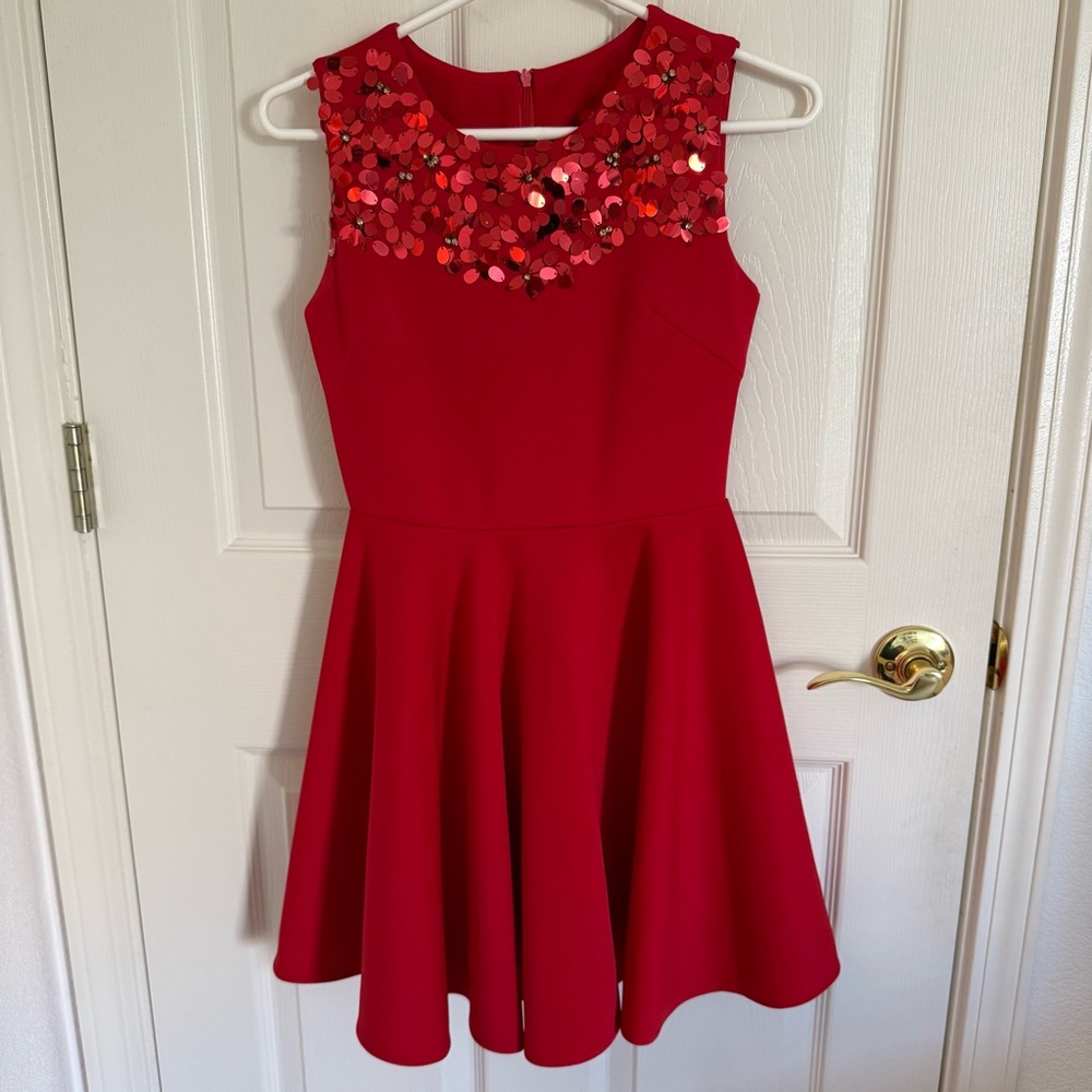 Elegant Red Dress with Sequin Detail